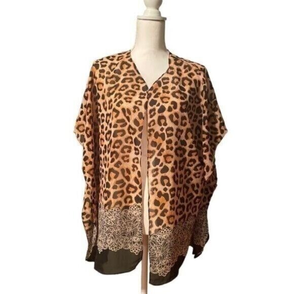 Gold Coast Womens Cheetah Coverup Size Large Wrap Kimono Poncho Bohemian Beachy - Picture 2 of 7